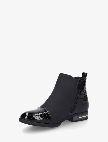 Bottines à imprimé croco et zip décoratif - Noir - 3