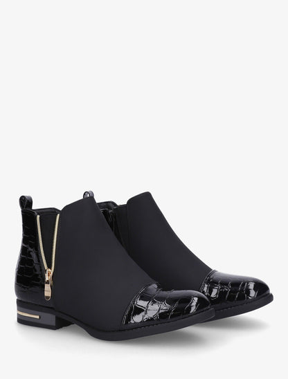 Bottines à imprimé croco et zip décoratif - Noir - 4