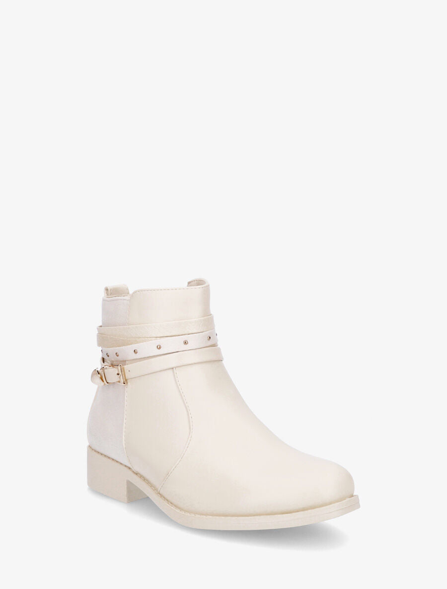 Bottines bi-matière à bandes dépareillés - Crème - 2