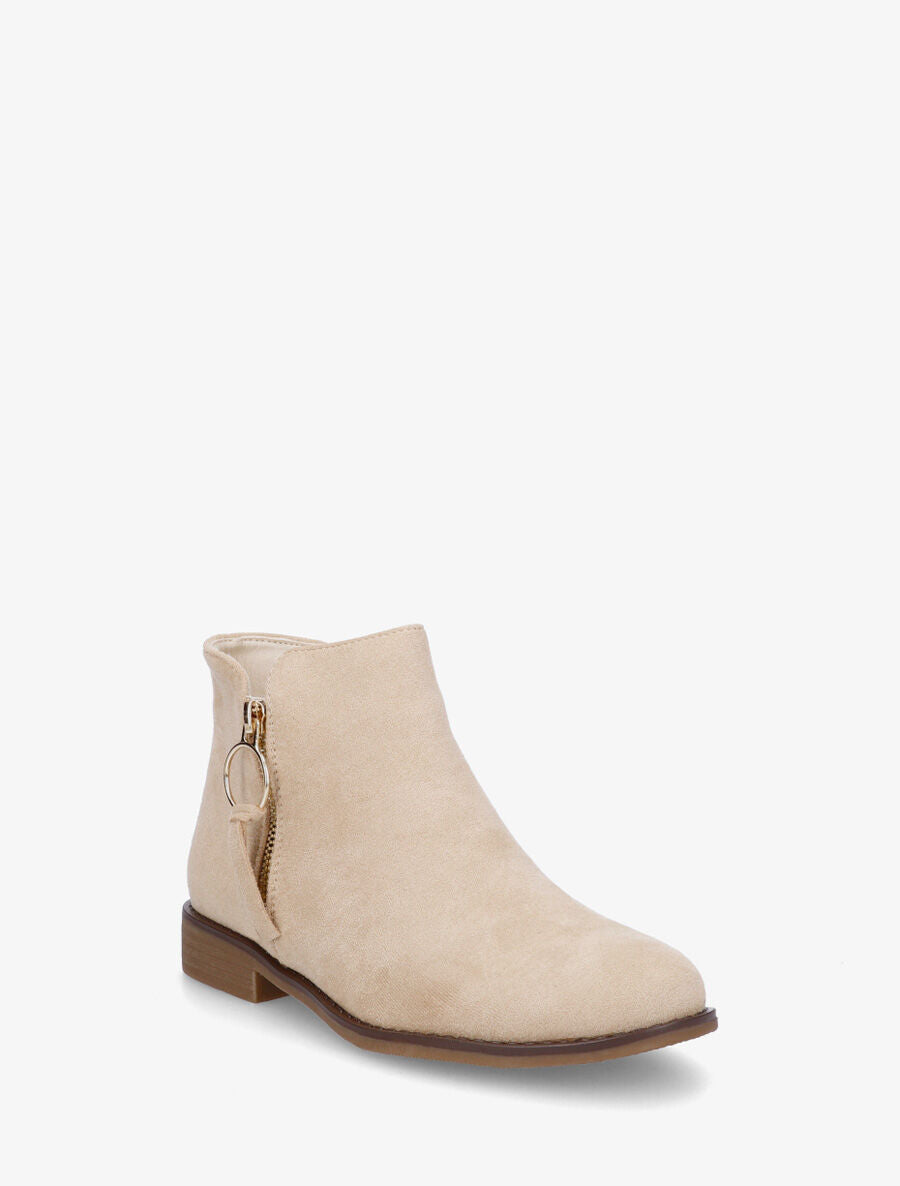 Bottines en suédine à zip décoratif - Beige - 2