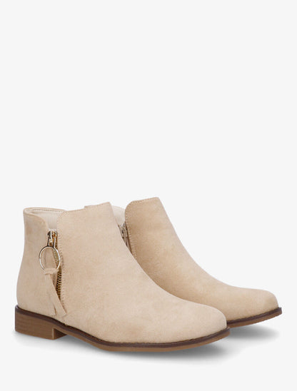 Bottines en suédine à zip décoratif - Beige - 4