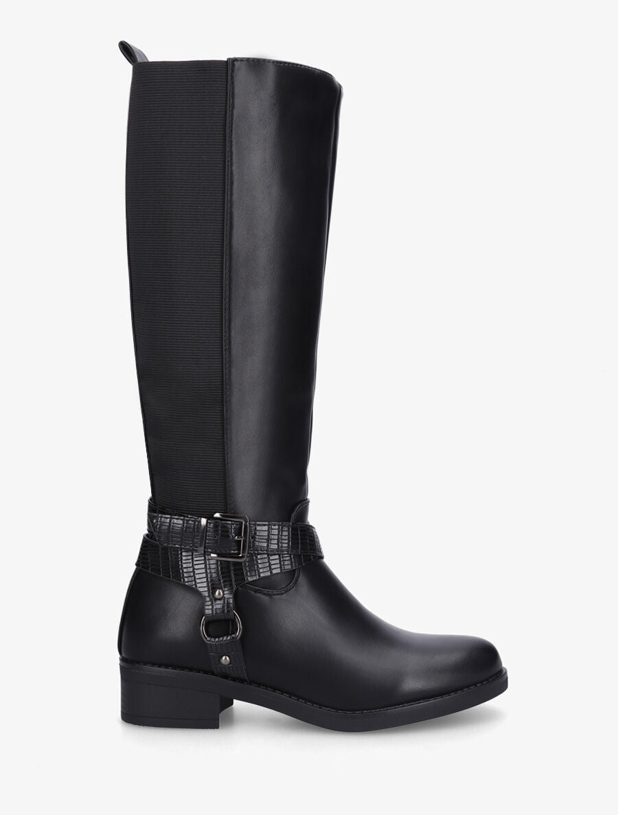 Bottes élastiquées à détail effet croco - Noir - 5