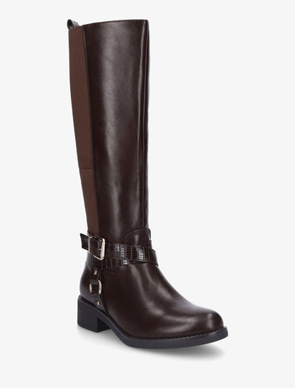 Bottes élastiquées à détail effet croco - Marron - 2