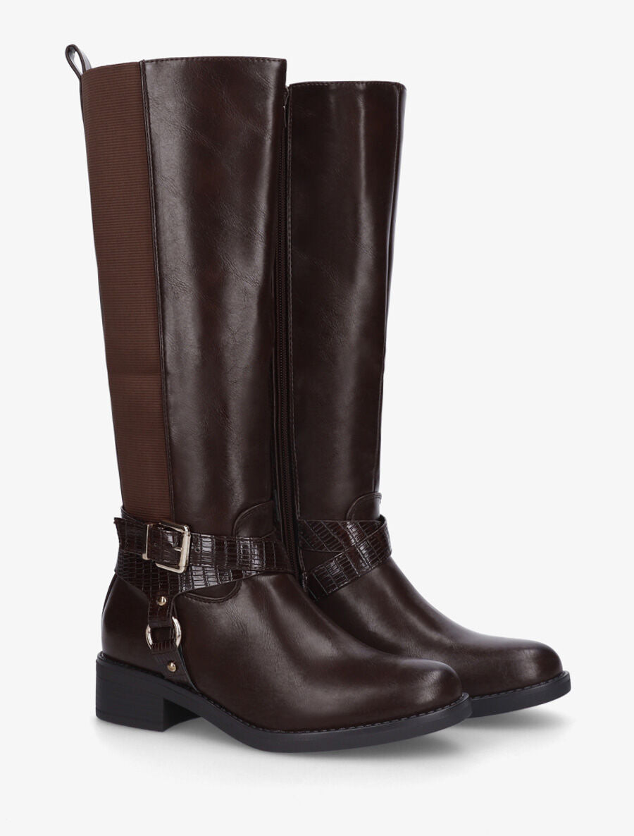 Bottes élastiquées à détail effet croco - Marron - 4