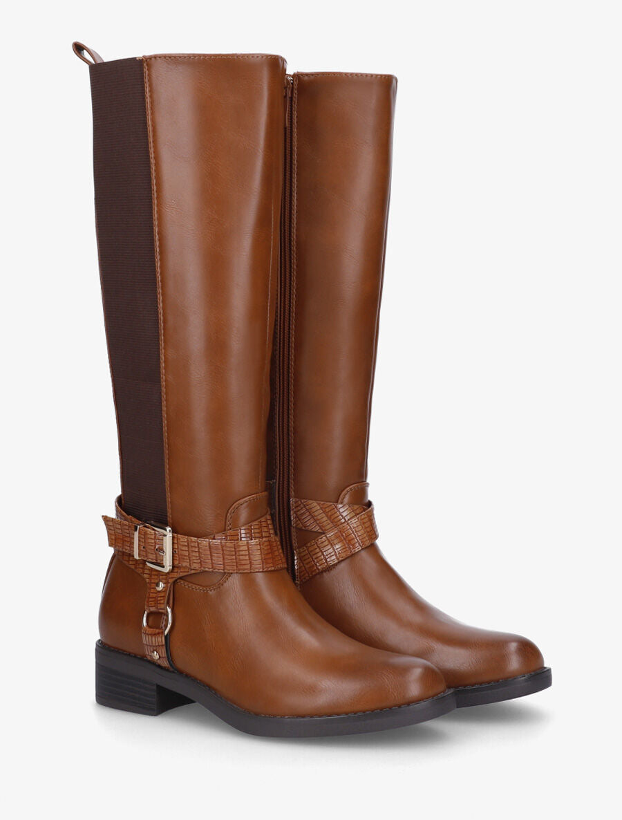 Bottes élastiquées à détail effet croco - Camel - 4