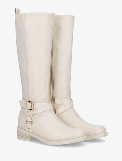 Bottes élastiquées à détail effet croco - Crème - 4