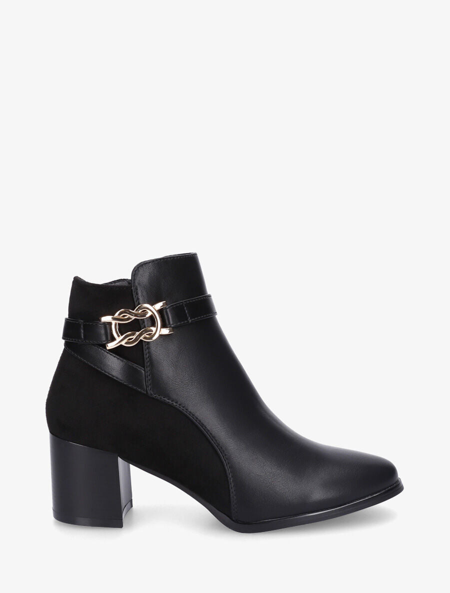 Bottines à talon et boucle décorative - Noir - 1