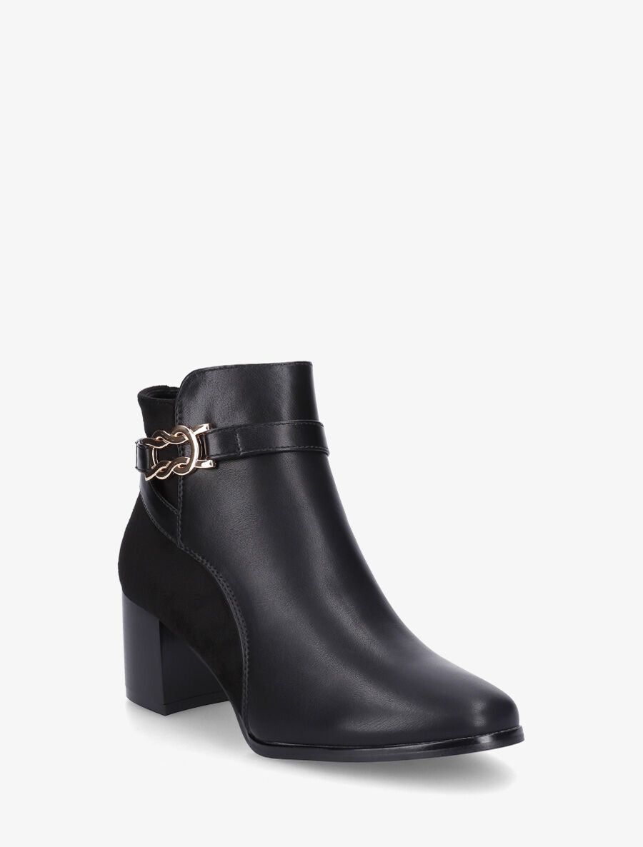 Bottines à talon et boucle décorative - Noir - 2
