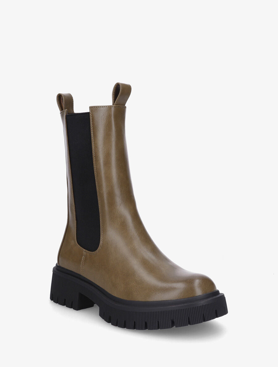 Bottines montantes élastiquées en simili - Kaki - 2