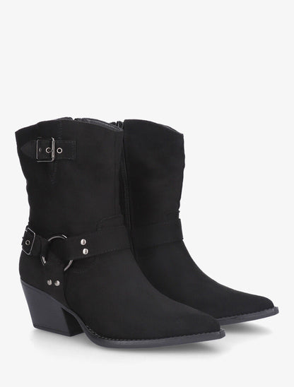 Bottines en suédine style santiags - Noir - 4