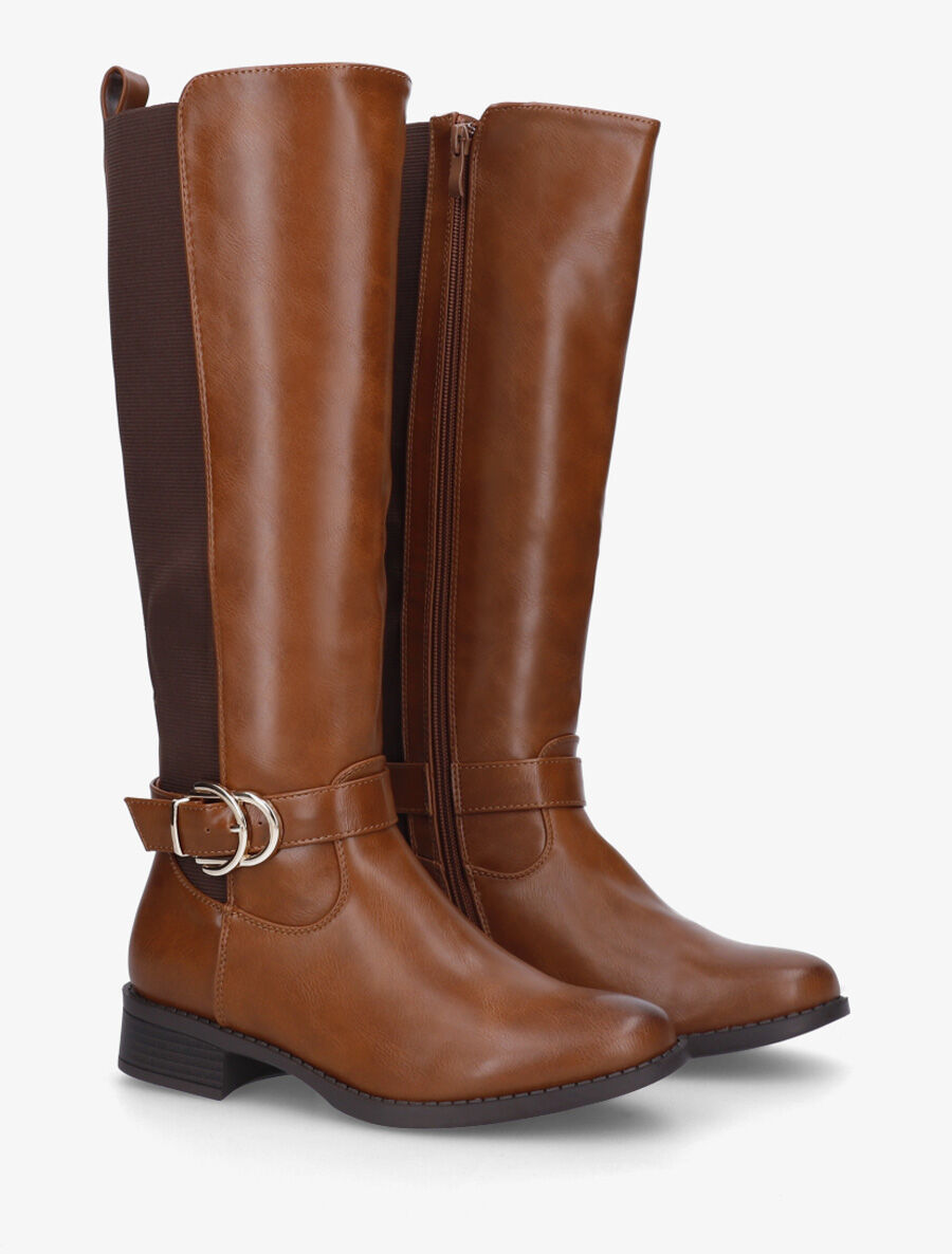 Bottes unies élastiquées et sanglées - Camel - 4