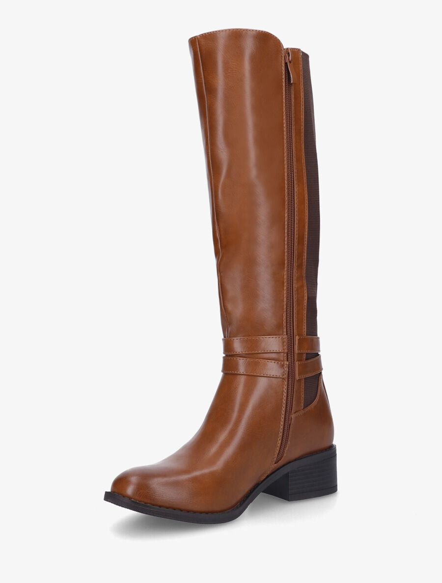 Bottes élastiquées unies à double sangles - Camel - 3