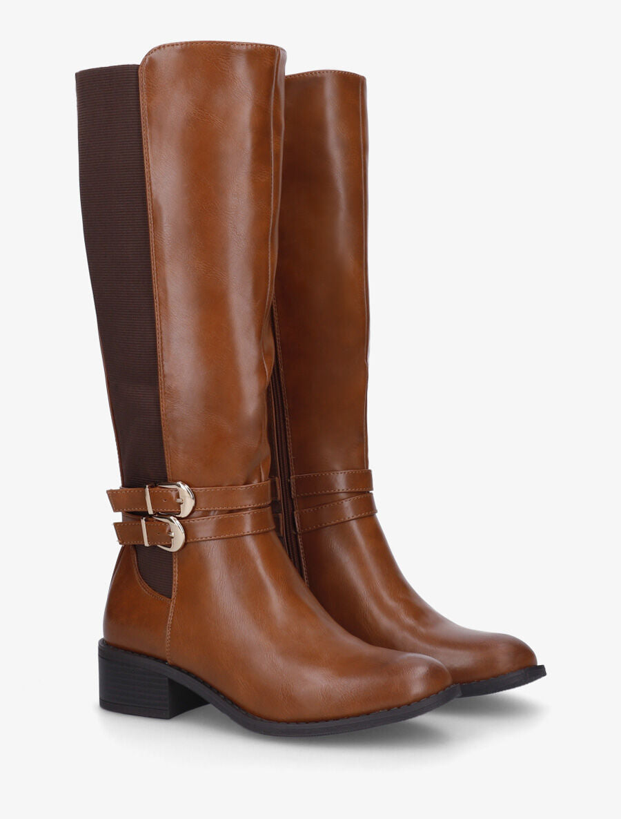 Bottes élastiquées unies à double sangles - Camel - 4