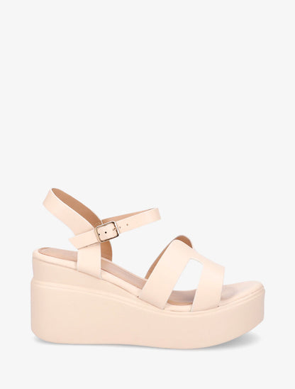 Sandales compensées à ganses stylisées - Beige - 5
