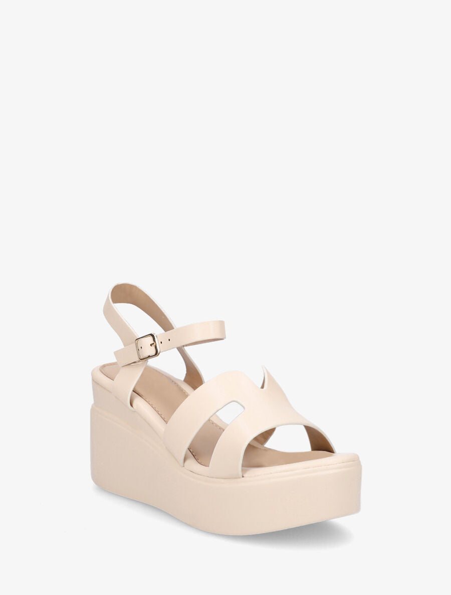 Sandales compensées à ganses stylisées - Beige - 2