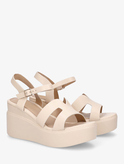 Sandales compensées à ganses stylisées - Beige - 4