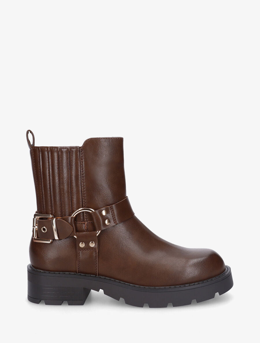 Bottines en simili à contrefort stylisé - Marron - 5