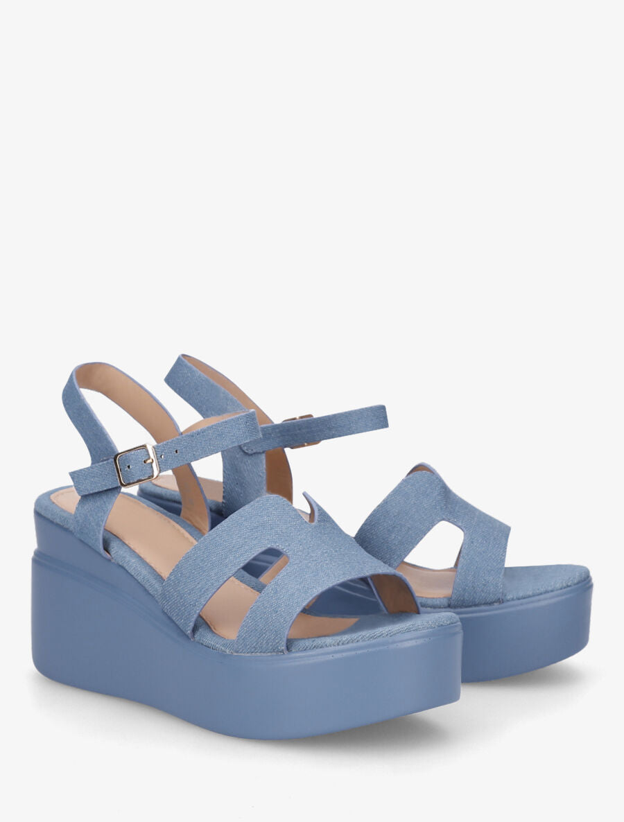 Sandales compensées à ganses stylisées - Bleu - 4