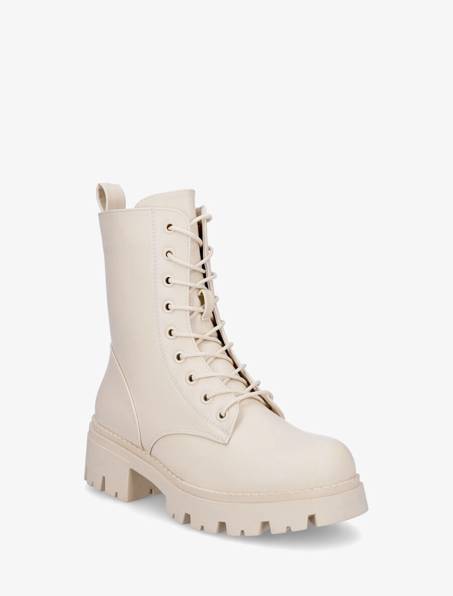 Bottines en simili style rangers - Beige - 2