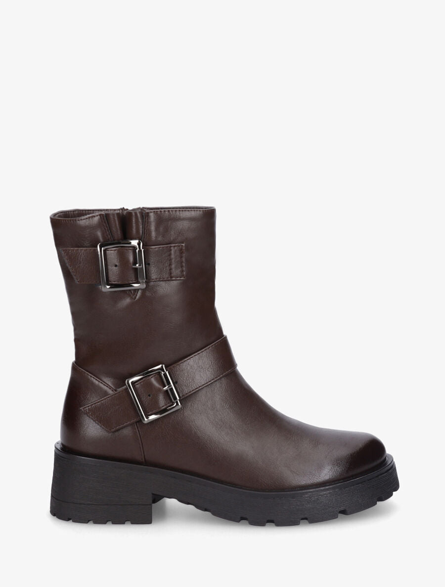 Bottines en simili à ceinturons décoratifs - Marron - 5