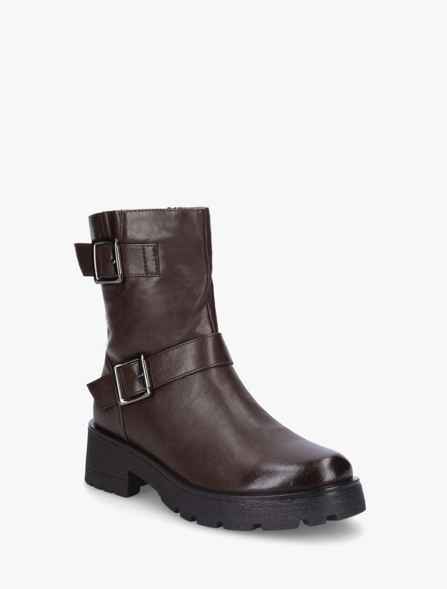 Bottines en simili à ceinturons décoratifs - Marron - 2
