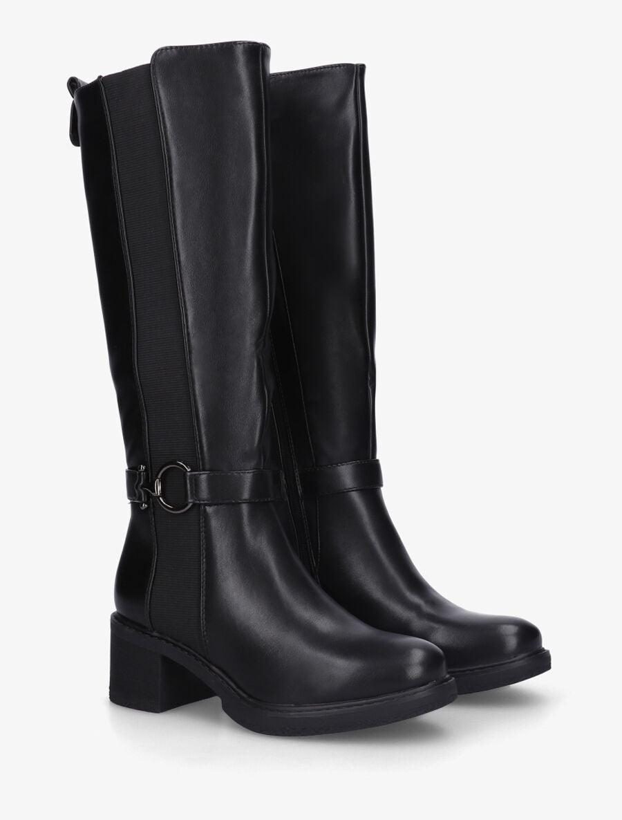 Bottes élastiquées à talon striés - Noir - 4