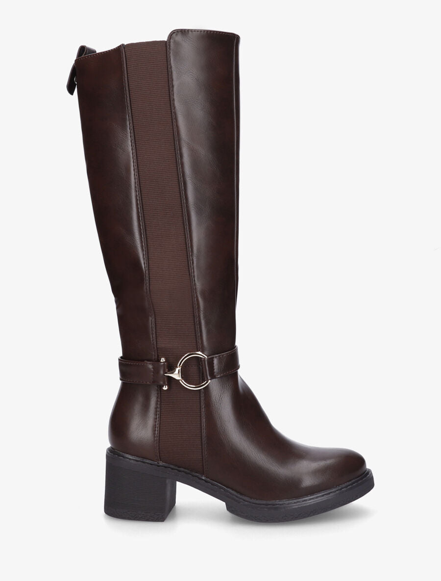 Bottes élastiquées à talon striés - Marron - 5