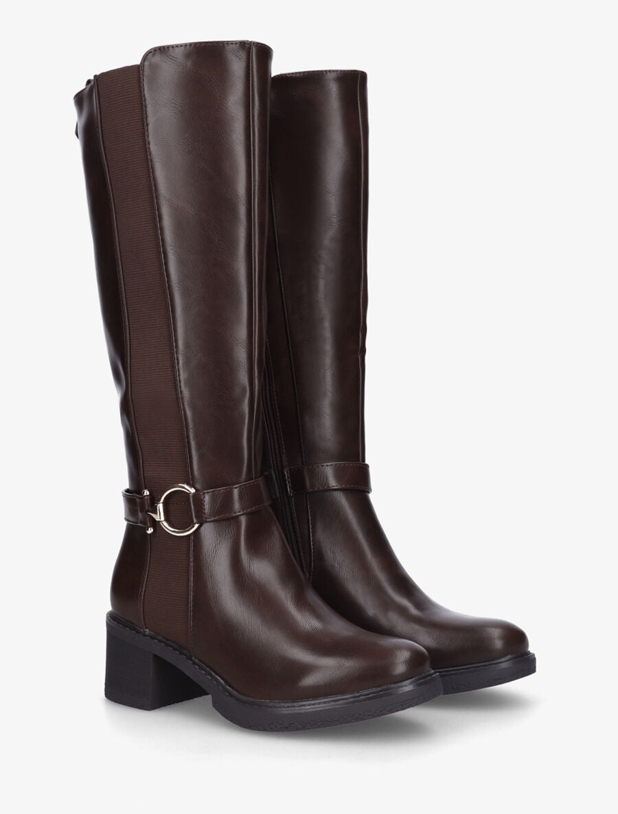 Bottes élastiquées à talon striés - Marron - 4