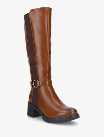 Bottes élastiquées à talon striés - Camel - 2