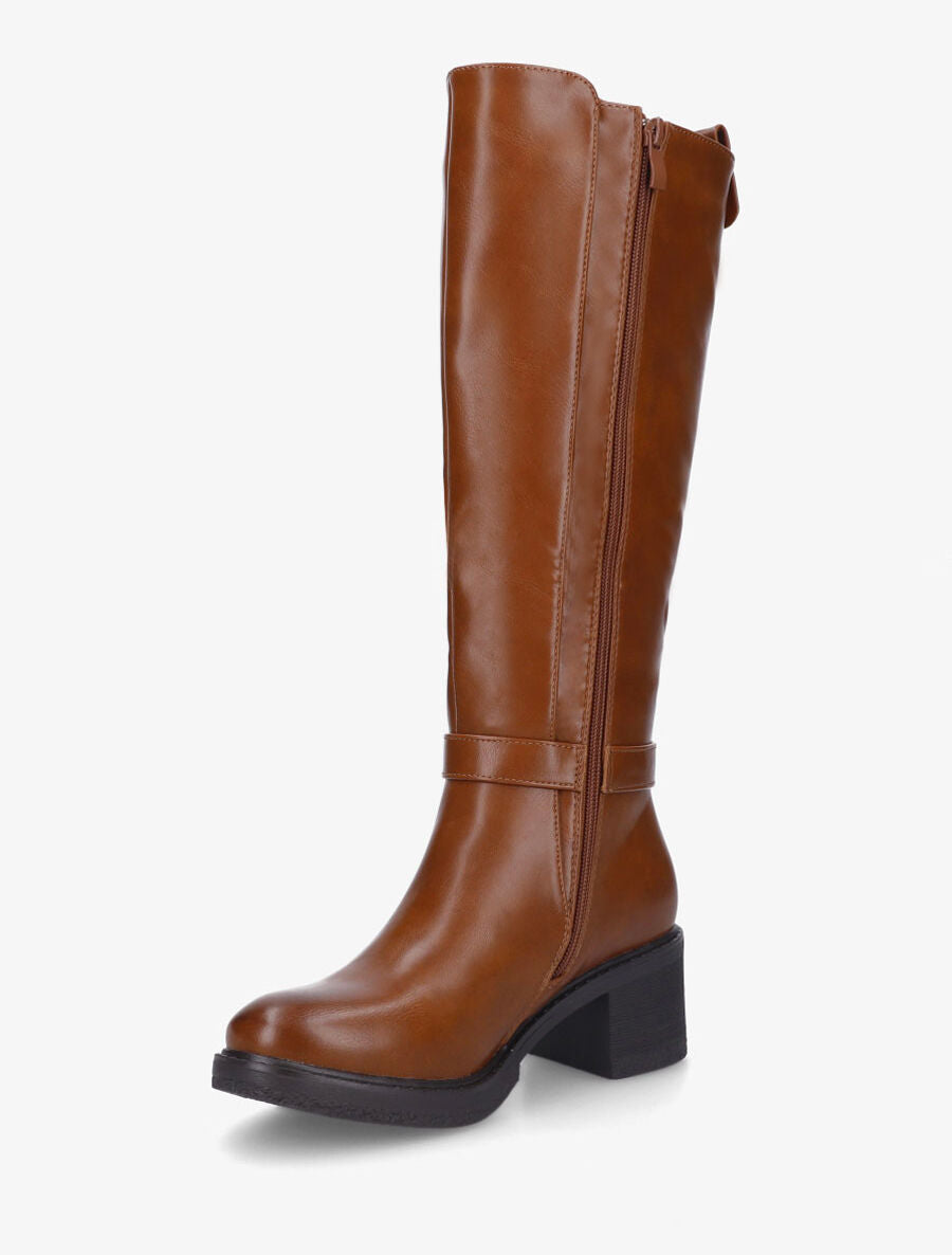 Bottes élastiquées à talon striés - Camel - 3