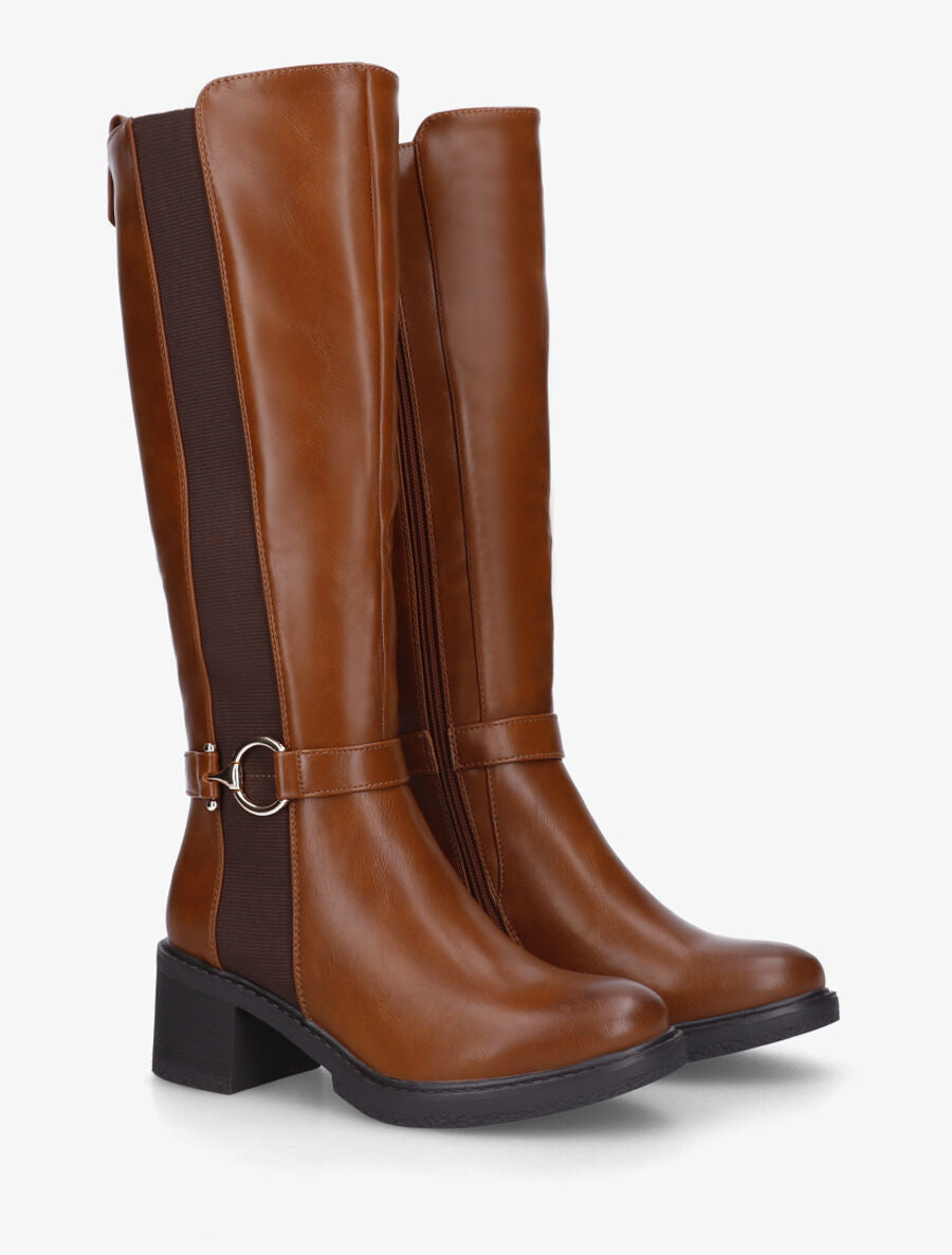 Bottes élastiquées à talon striés - Camel - 4