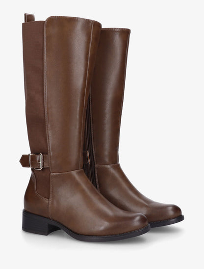 Bottes unies élastiquées et sanglées en simili - Marron - 4