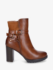 Bottines bimatière à talon haut - Camel - 5