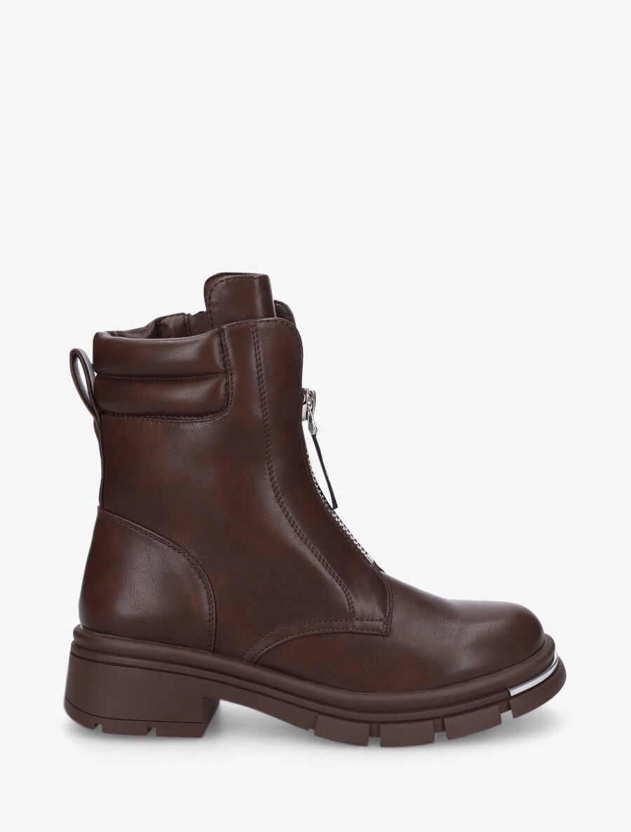 Bottines en simili à contrefort matelassé - Marron - 1