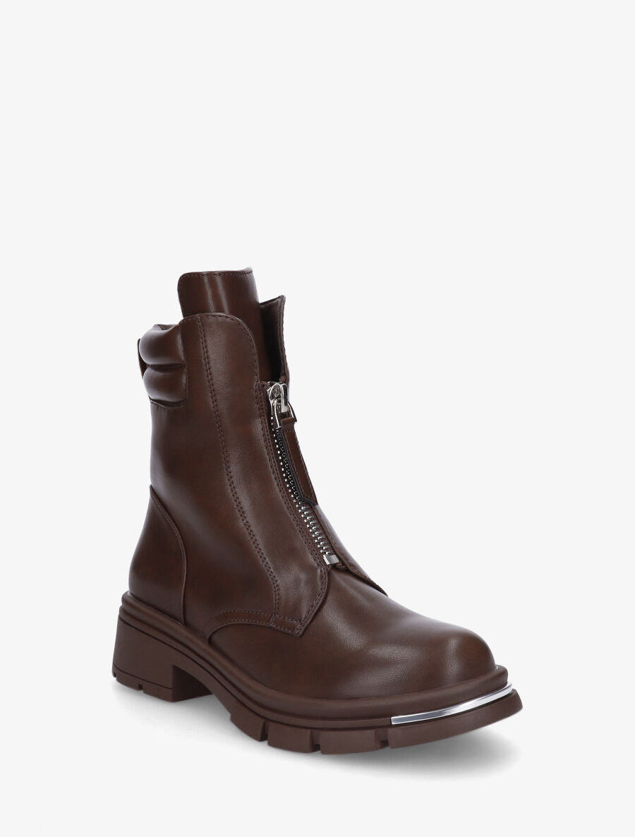 Bottines en simili à contrefort matelassé - Marron - 2