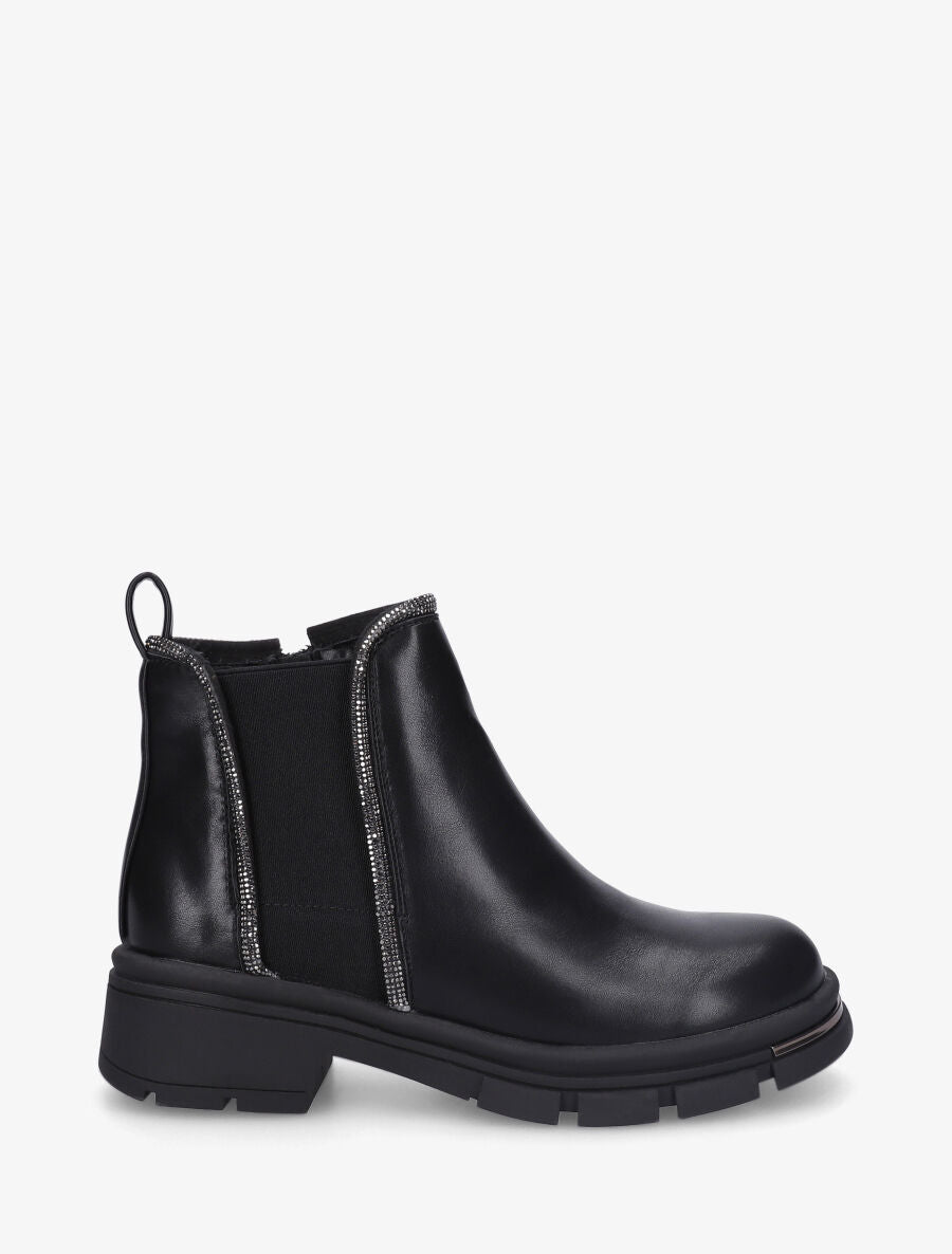 Bottines en simili à strass et bande élastiquée - Noir - 1