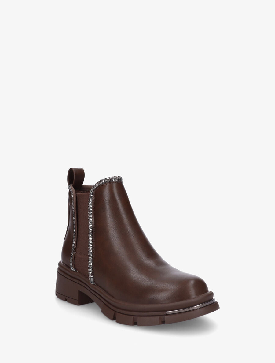 Bottines en simili à strass et bande élastiquée - Marron - 2