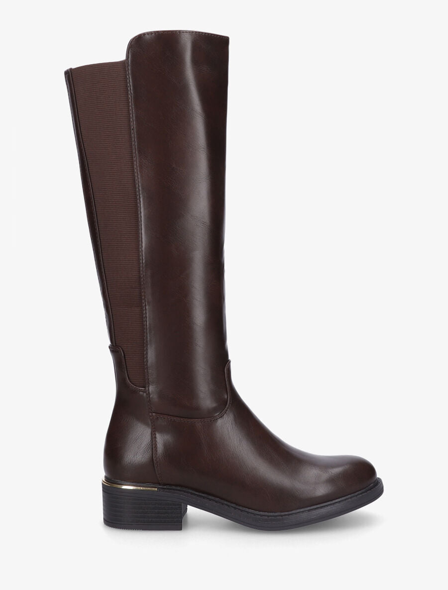 Bottes élastiquées en simili à empiècement métal - Marron - 5