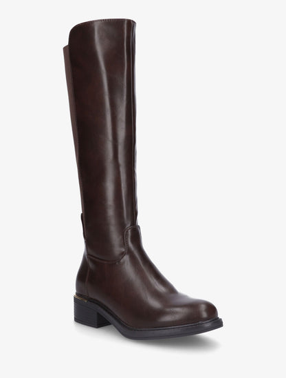 Bottes élastiquées en simili à empiècement métal - Marron - 2