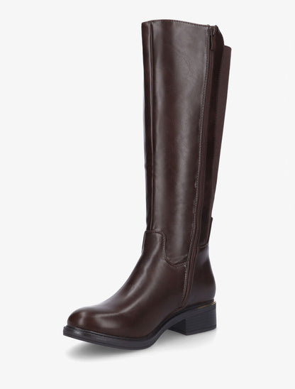 Bottes élastiquées en simili à empiècement métal - Marron - 3
