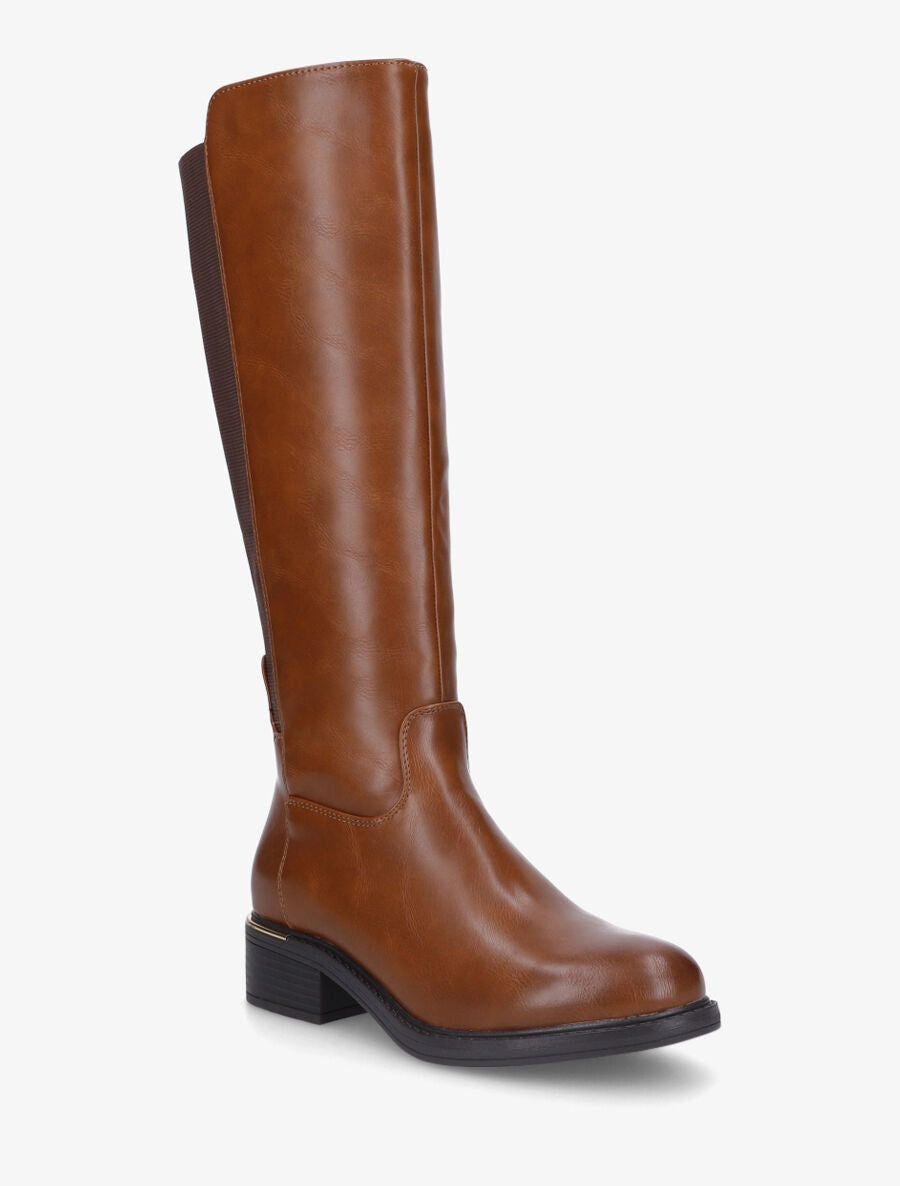 Bottes élastiquées en simili à empiècement métal - Camel - 2