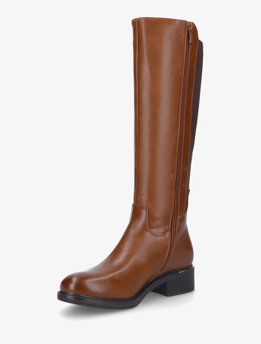 Bottes élastiquées en simili à empiècement métal - Camel - 3