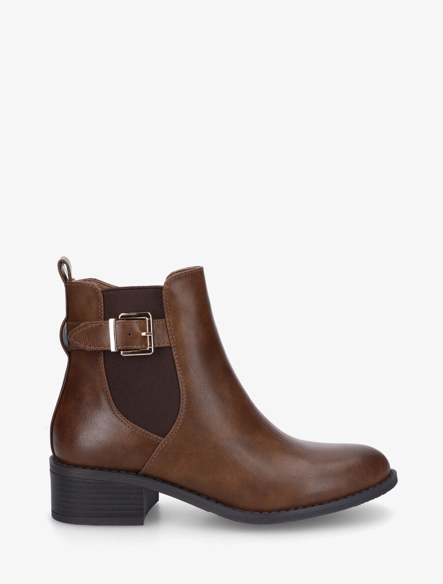 Bottines en simili style chelsea à boucle - Camel foncé - 1