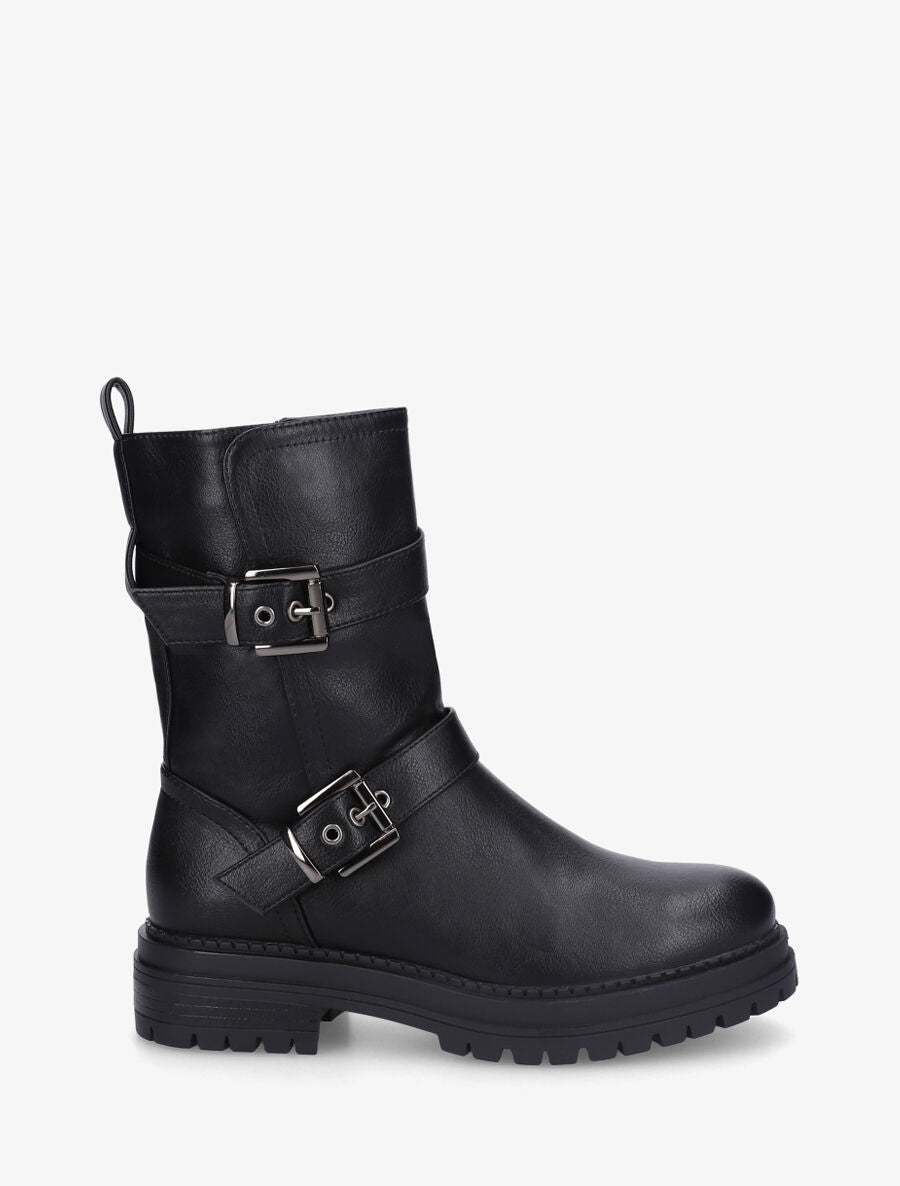 Bottines en simili à semelle crantés - Noir - 5