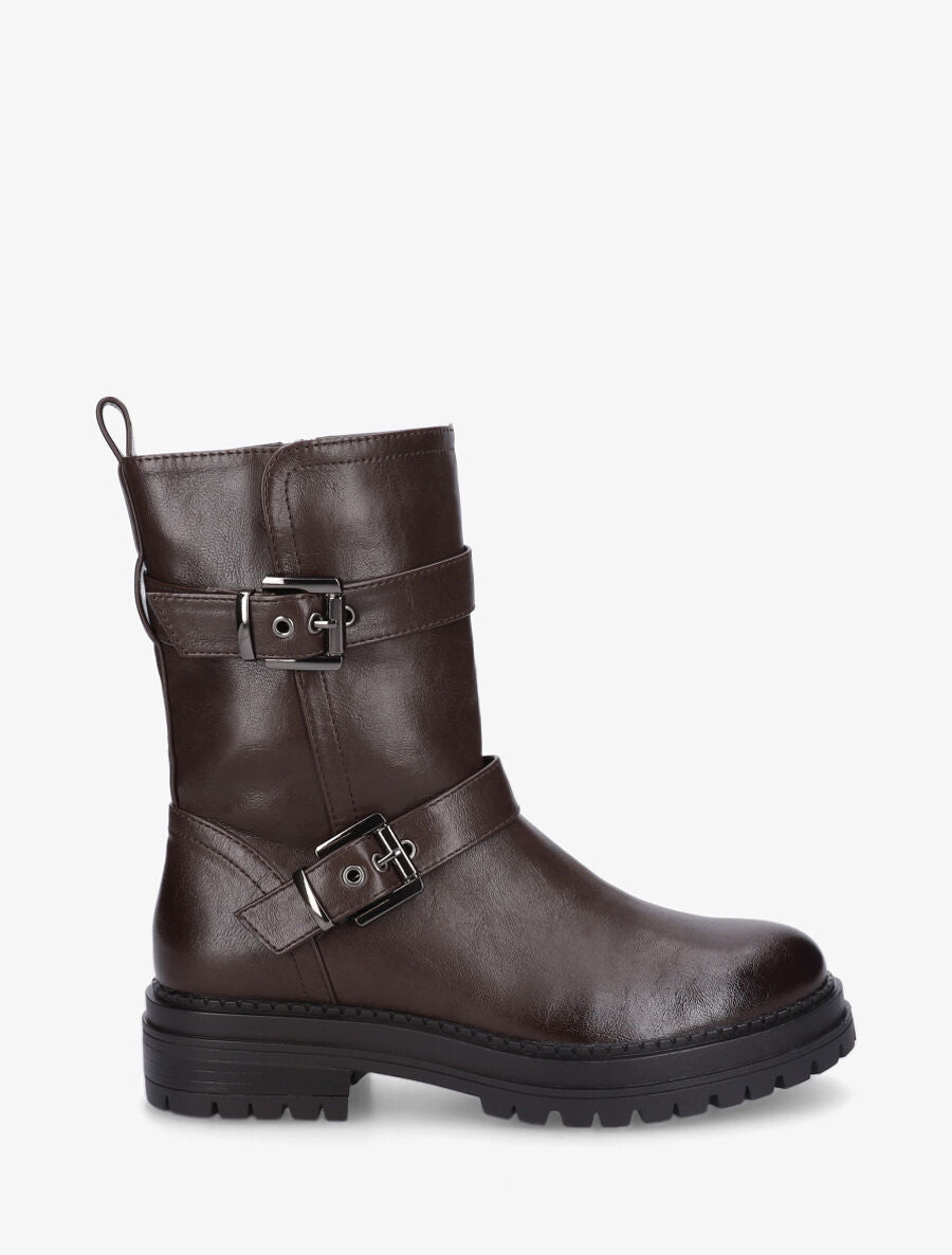 Bottines en simili à semelle crantés - Marron - 1