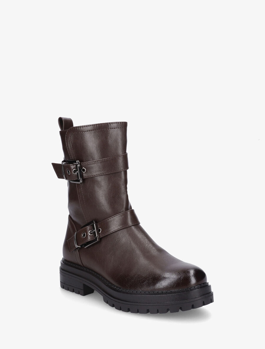 Bottines en simili à semelle crantés - Marron - 2
