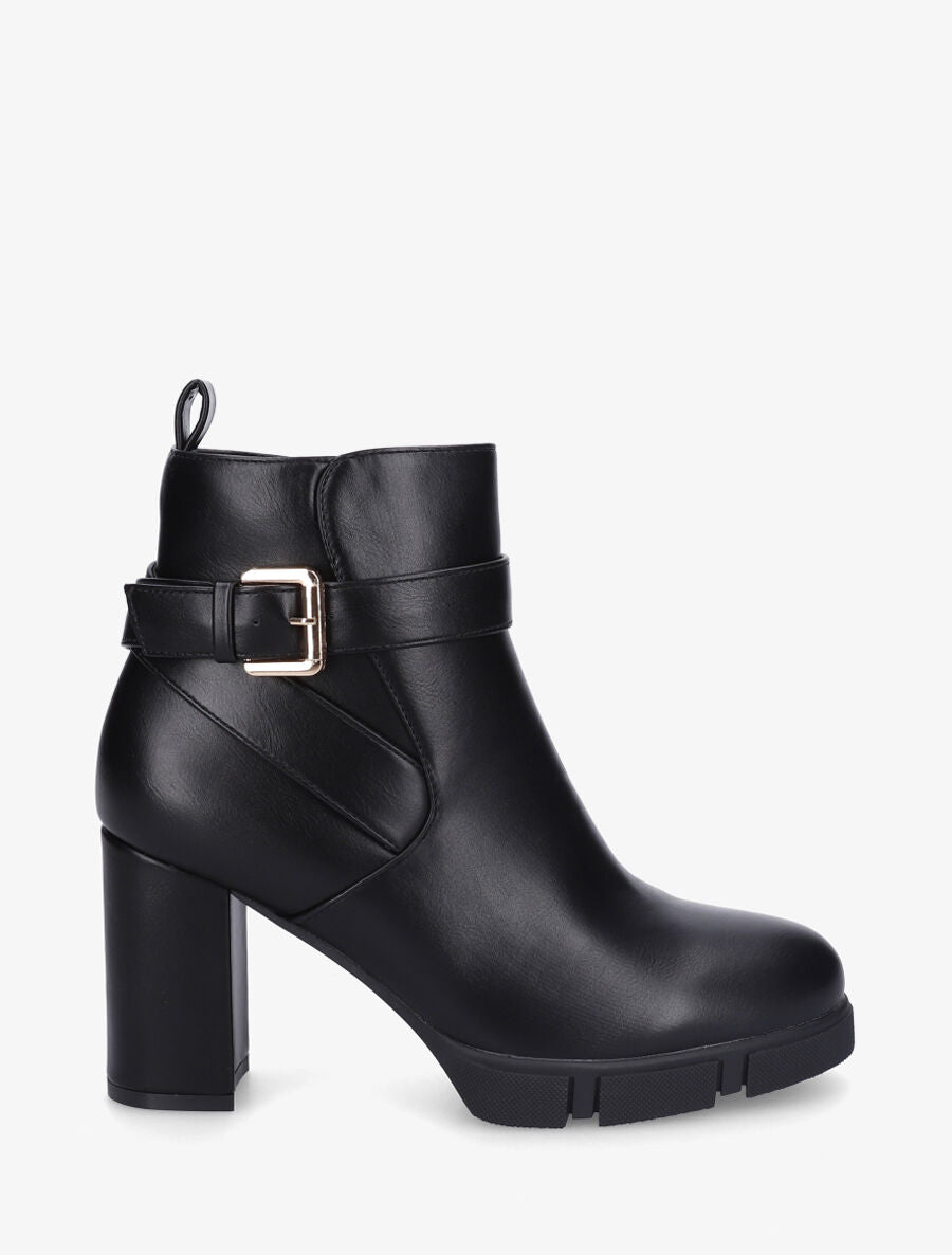 Bottines en simili à talon haut et boucle - Noir - 1