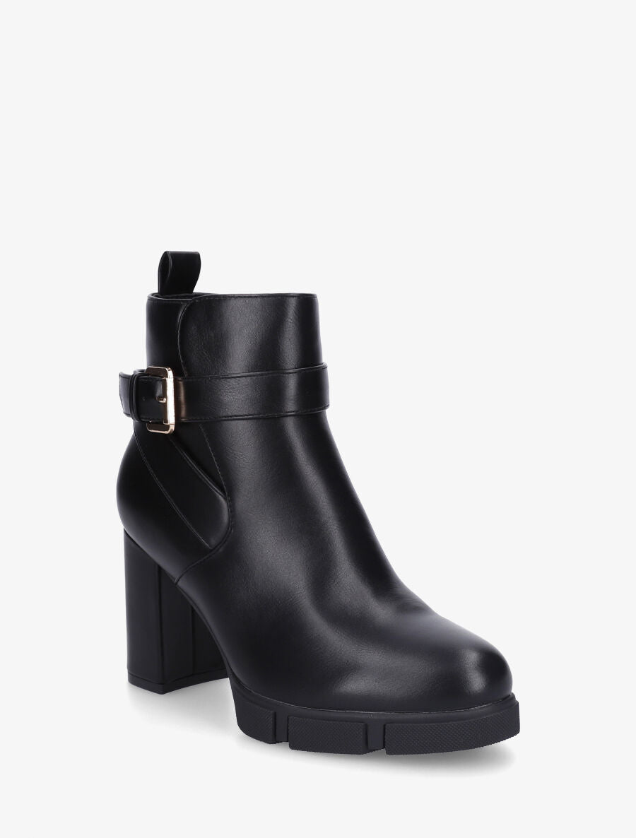 Bottines en simili à talon haut et boucle - Noir - 2
