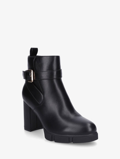 Bottines en simili à talon haut et boucle - Noir - 2