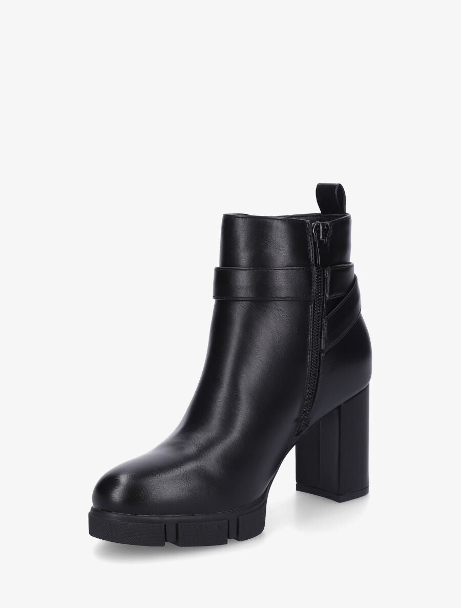Bottines en simili à talon haut et boucle - Noir - 3